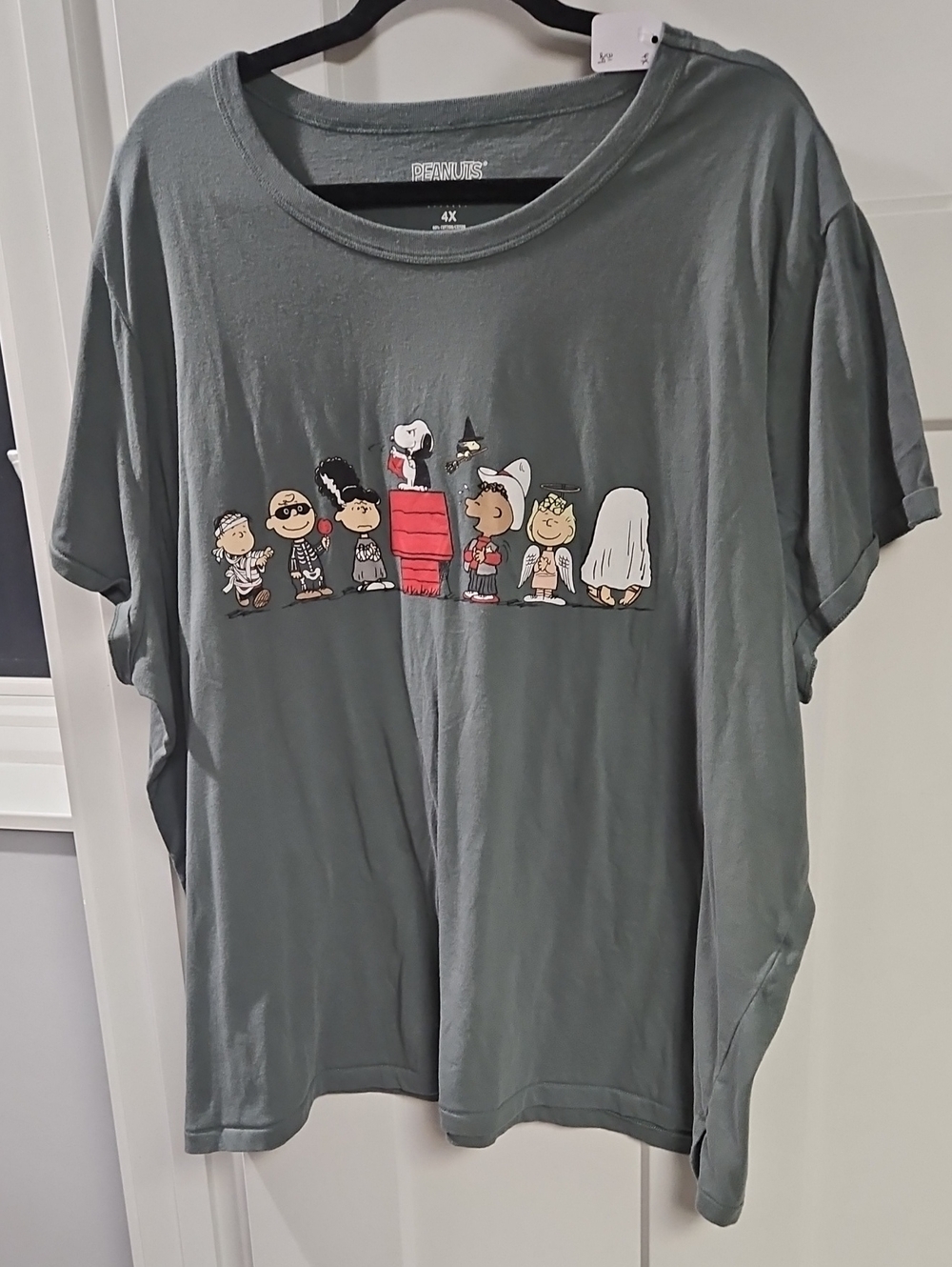 Peanuts Short Sleeve Tee in Sage Green with Halloween Graphic
